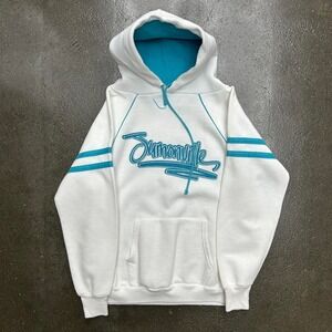 Vintage 70s Velva Sheen 50 50 Summonville White Teal Mens Medium Pullover Hoodie